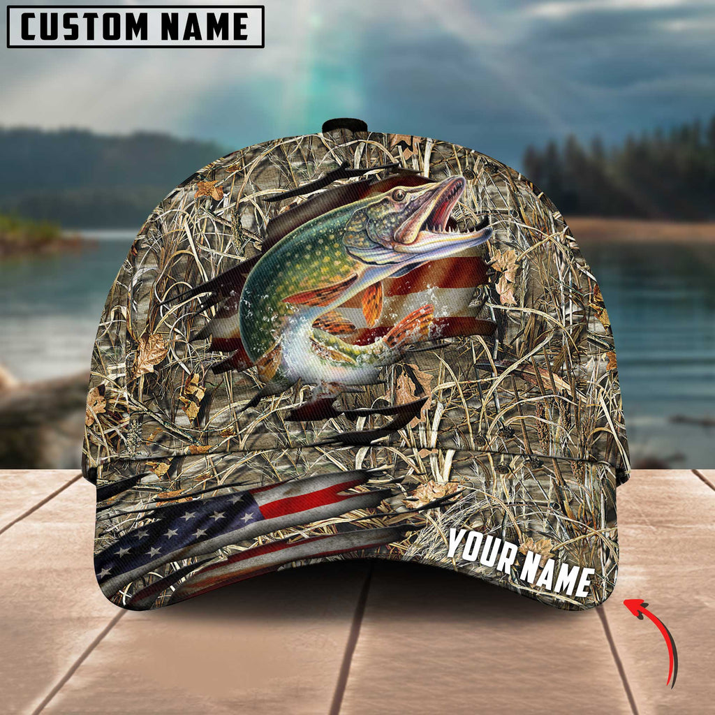 BlueJose Personalized Pike Fishing Premium Crack Camo Classic 3D Cap