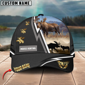 BlueJose Moose Hunting White Line Grey Pattern Multicolor Personalized Name 3D Cap