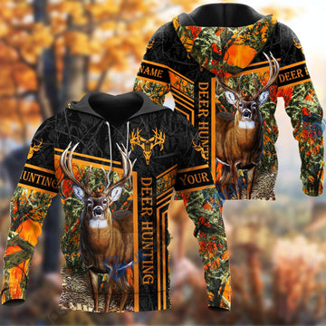 BlueJose Personalized Name Deer Orange Hunting Pattern 3D Shirts