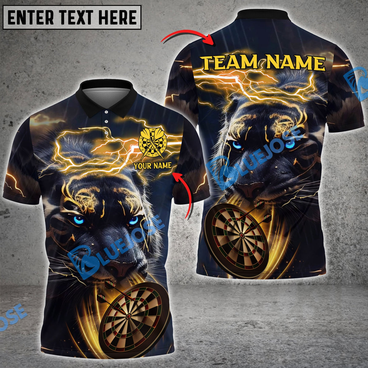 BlueJose Darts Storm Tiger Personalized Name, Team Name Shirt (4 Colors)