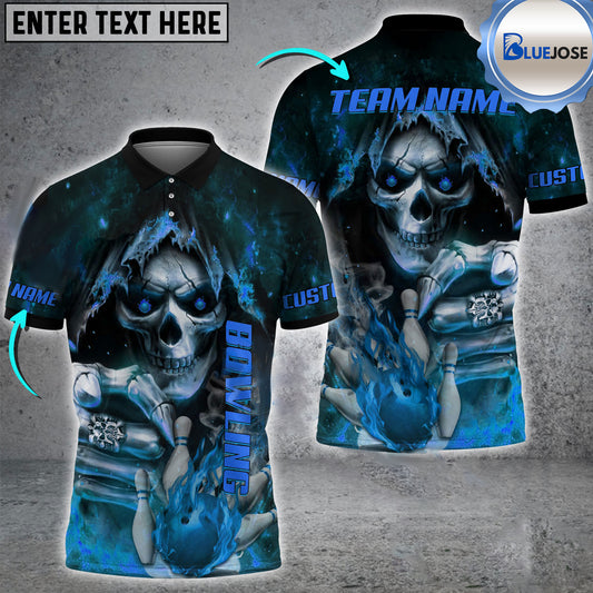 BlueJose Bowling And Pins Flame Ring Reaper Customized Name 3D Shirt (4 Colors)
