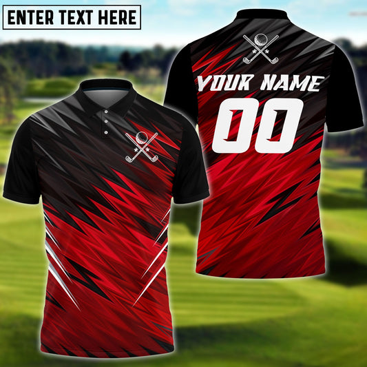 BlueJose Golf Red & Black Lightning Personalized Name 3D Shirt