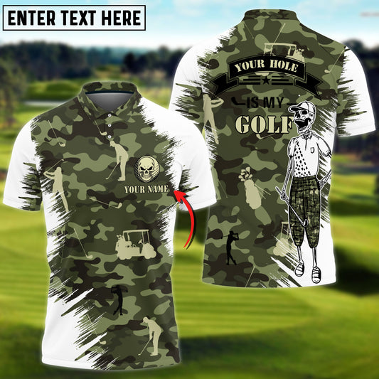 BlueJose Funny Skull Green Camo Golf  Personalized Name 3D Shirt