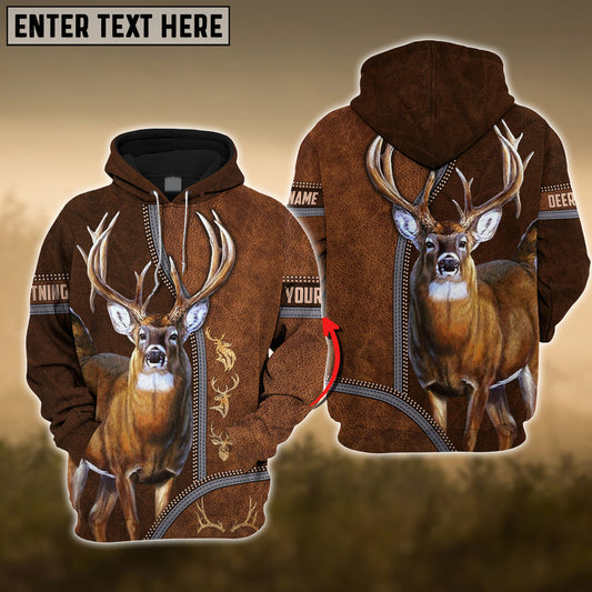 BlueJose Deer Premium Zipper Leather Pattern Personalized 3D Hoodie