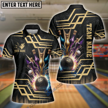 BlueJoses Bowling And Pins Royal Multicolor Option Customized Name 3D Shirt for Women (4 Colors)