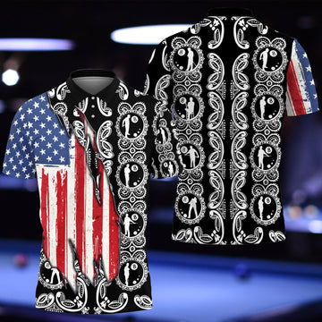 BlueJose Billiard Hawaii Pattern With American Flag Unisex Shirt