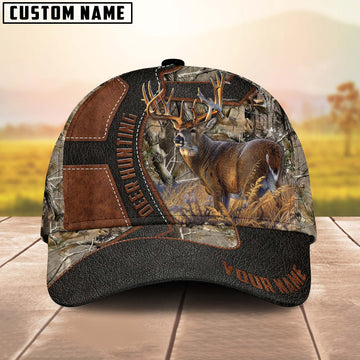 BlueJose Deer Hunting Leather Pattern Personalized Cap