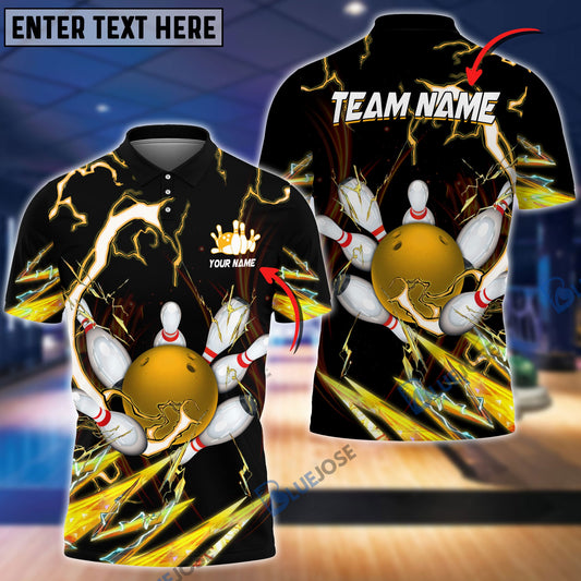 BlueJoses Bowling and Pins Colorful Thunder Power Personalized Name Team Name 3D Shirt (5 Colors)