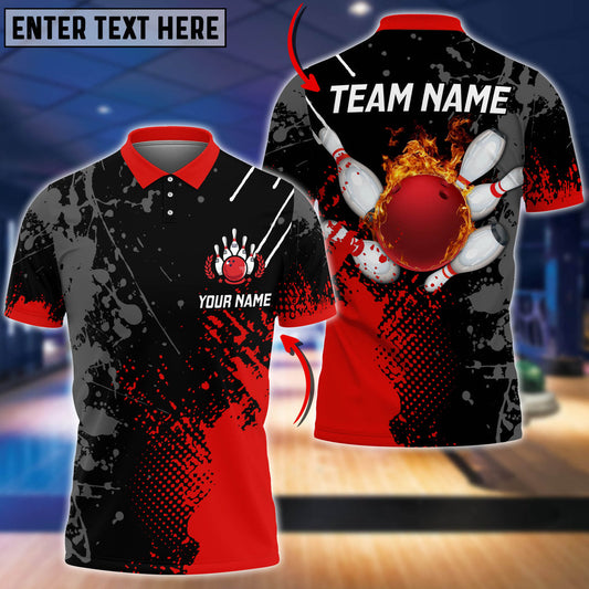 BlueJoses Personalized Name Paint Fire Bowling And Pins Multicolor 3D Shirt (4 Colors), Personalized Shirts For Bowling Players