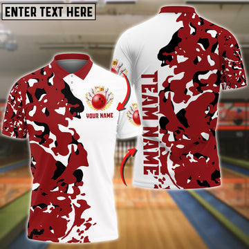 BlueJoses Bowling And Pins Red Camo Personalized Name Team Name 3D Shirt