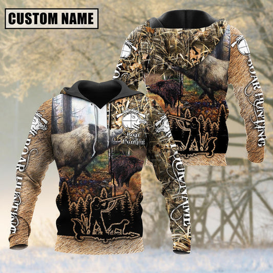 BlueJose Custom Name Boar Hunting Camo Style Shirt 3D Shirt