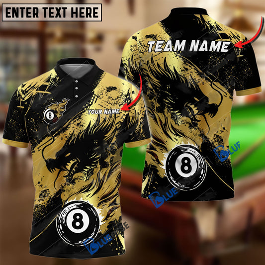 BlueJose Billiards Ball 8 Ink Fire Dragon Personalized Name Shirt (6 Colors)