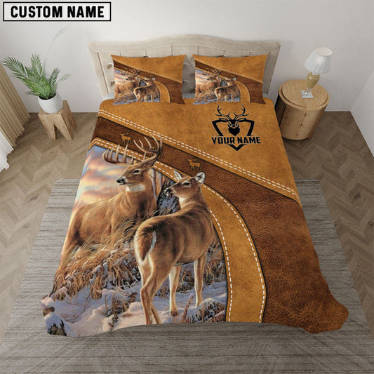 Bluejose Deer Hunting Brown Customized Name Bedding Set