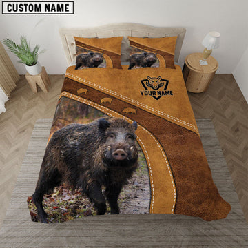 Bluejose Boar Hunting Brown Customized Name Bedding Set