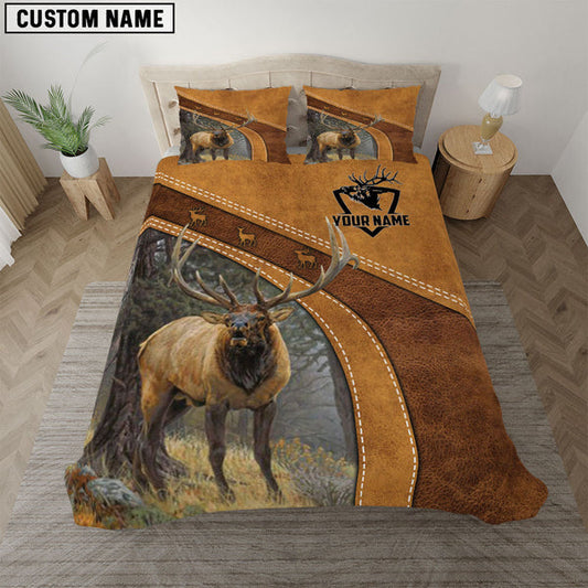 Bluejose Elk Hunting Brown Customized Name Bedding Set