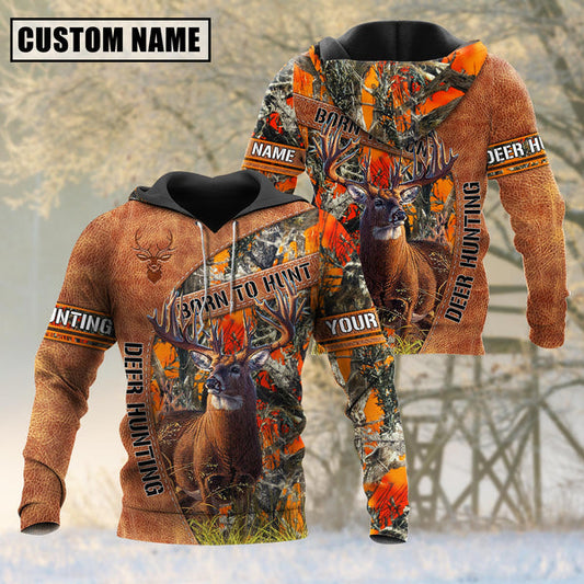 BlueJose Personalized Name Born To Hunt Deer Hunting 3D Shirt