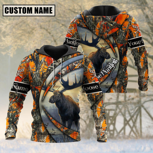 BlueJose Custom Name Hunting Moose Camo US Flag 3D Shirt