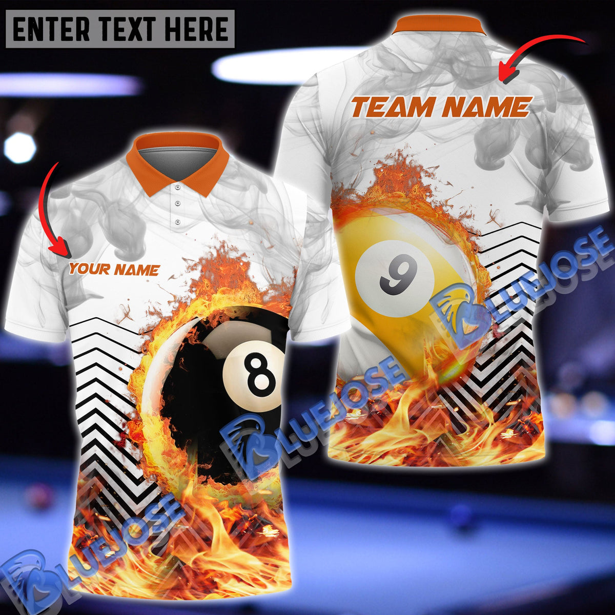 BlueJose Billiards Billiards White Fire Flame Smoke Personalized Shirt