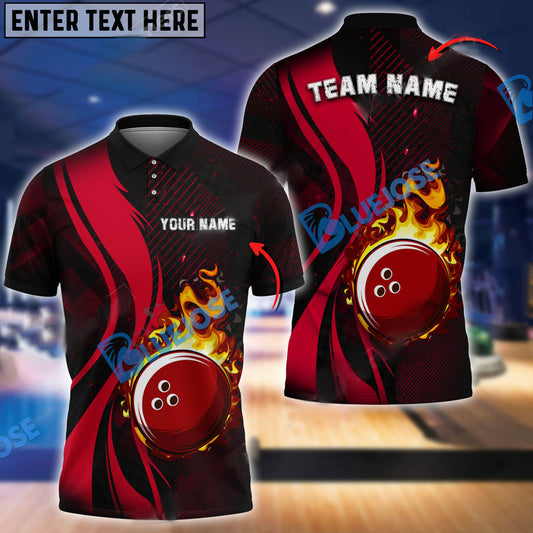 BlueJose Bowling And Pins Dynamic Fire Customized Name 3D Shirt (4 Colors)