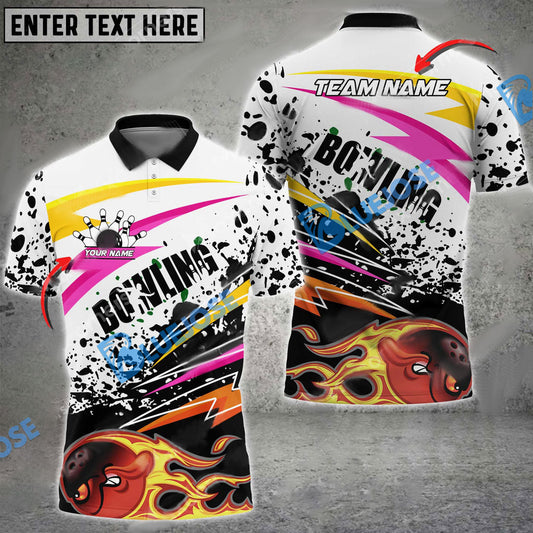 BlueJoses Bowling Paint Flame Pattern Customized Name, Team Name 3D Shirt