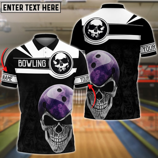 BlueJoses Purple Bowling Ball Black Skull Pattern Customized Name 3D Shirt