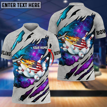 BlueJoses Bowling USA Flag Galaxy Classic Customized Name 3D Shirt