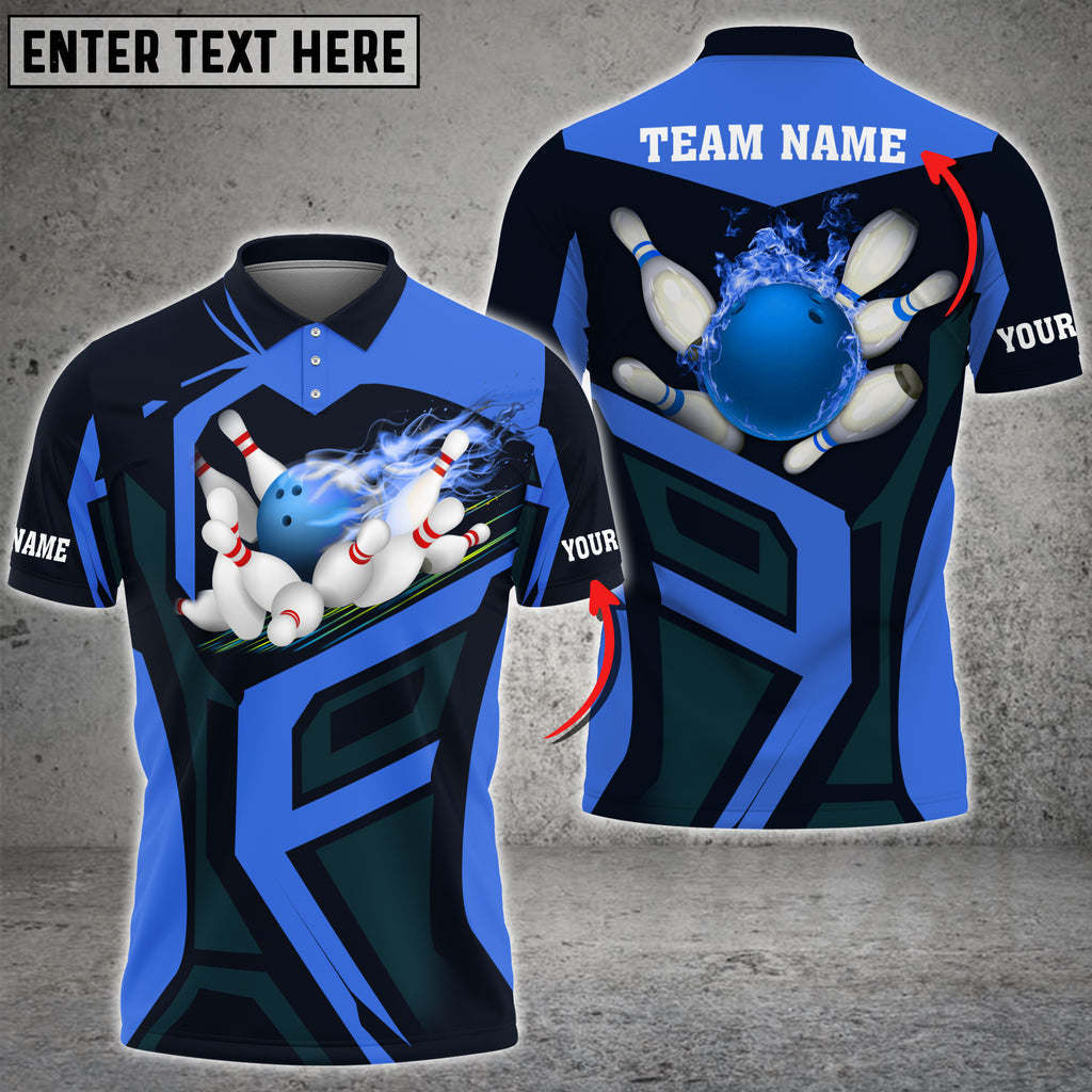 BlueJose Fire Bowling Ball And Pins Multicolor Customized Name 3D Polo Shirt, Personalized Shirts For Bowling Players