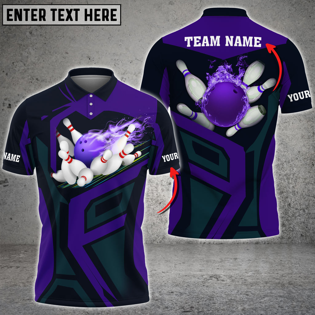 BlueJose Fire Bowling Ball And Pins Multicolor Customized Name 3D Polo Shirt, Personalized Shirts For Bowling Players