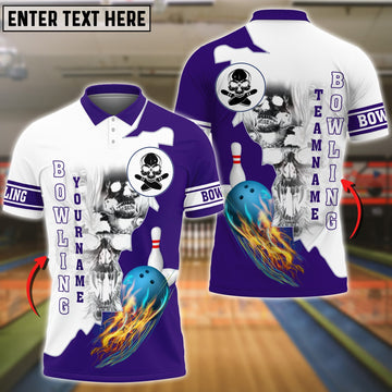 BlueJoses Purple Bowling Ball Flame Skull Pattern Premium Customized Name 3D Shirt