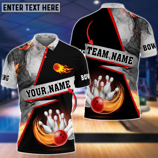 BlueJoses Bowling Flame Grey Smoke Pattern Premium Customized Name 3D Shirt