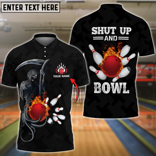 BlueJoses Bowling And Pins Flame Black Skull Pattern Premium Customized Name 3D Shirt