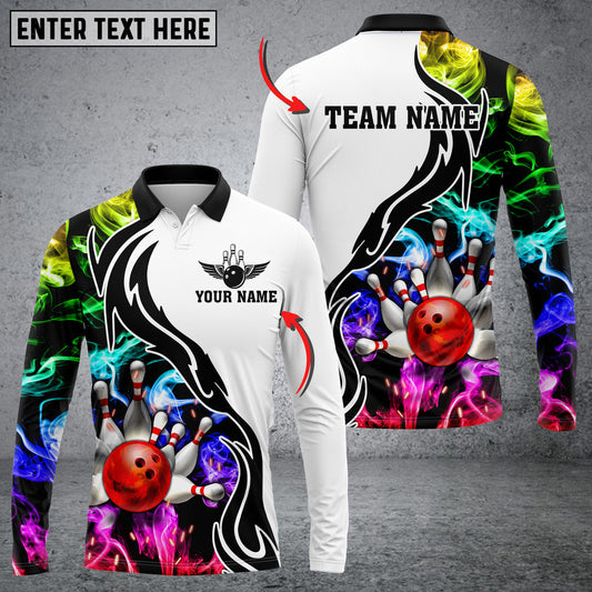 BlueJoses Bowling And Pins Multicolor Smoke Pattern Customized Name 3D Shirt, Personalized Shirts For Bowling Players