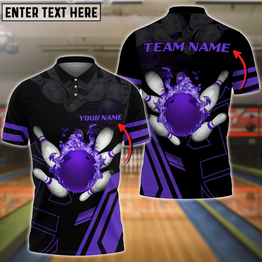 BlueJoses Purple Bowling Ball Flame Personalized Name All Over Printed Shirt