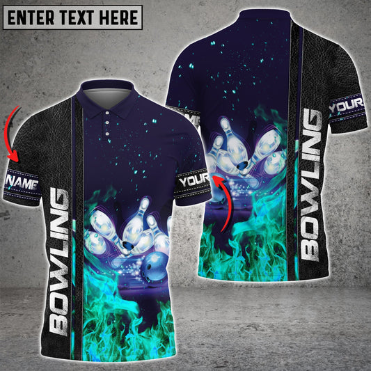 BlueJoses Dark Blue Bowling Cyan Flame Customized All Over Printed Shirt