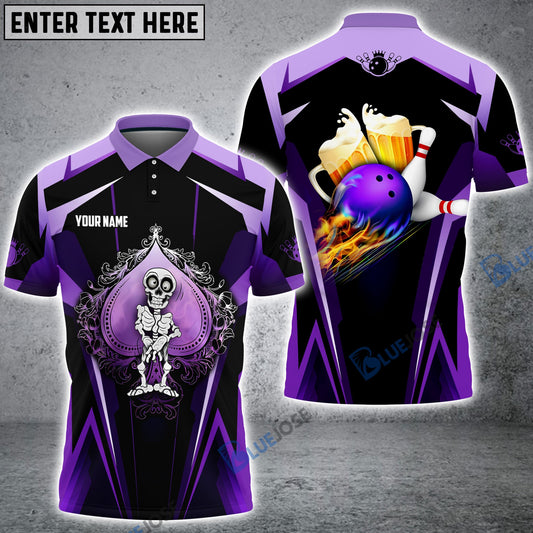 BlueJoses Purple Spade Bowling And Beer Customized Name All Over Printed Shirt