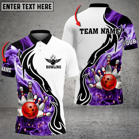 BlueJoses Bowling And Pins Purple Smoke Pattern Customized Name 3D Shirt