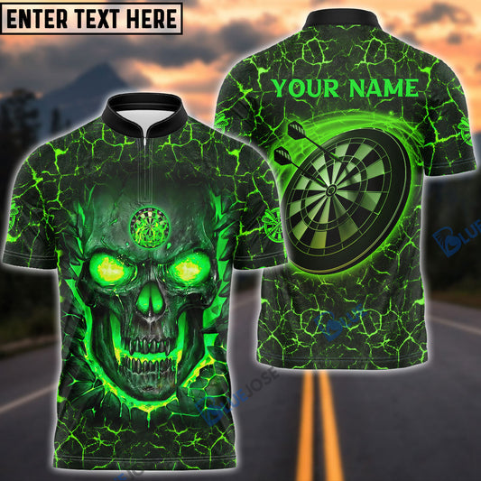 BlueJose Flame Green Skull Darts Personalized Name Shirt