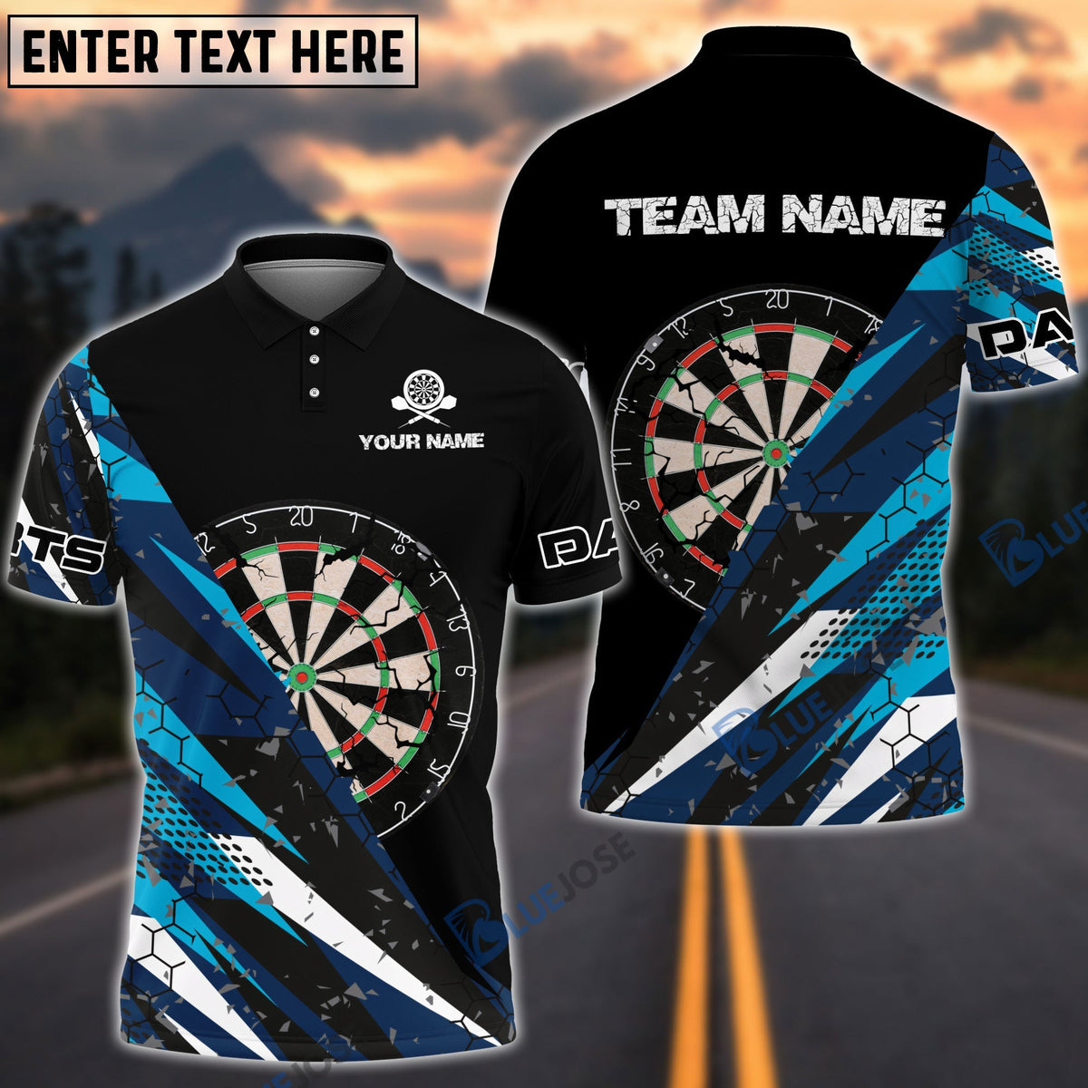 BlueJose Dartboard Cracked Personalized Name, Team Name Shirt