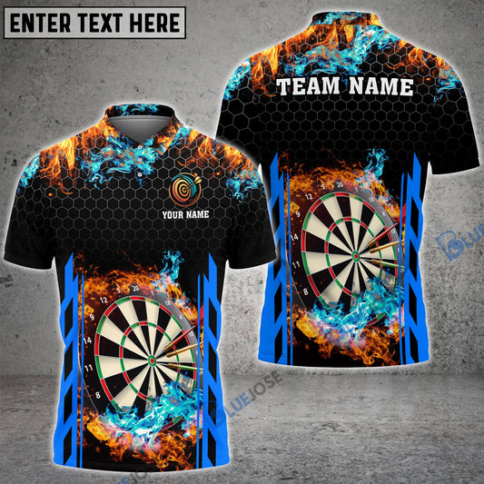 BlueJose Red and Blur Fire Dart Board Personalized Name, Team Name Shirt (6 Colors)