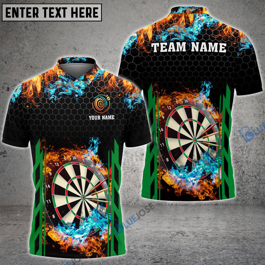 BlueJose Red and Blur Fire Dart Board Personalized Name, Team Name Shirt (6 Colors)