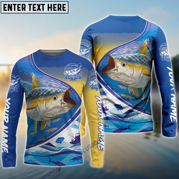 Bluejose Personalized Tuna Fishing Scales Blue Camo Long Sleeve Fishing Shirts, Tuna Saltwater Fishing