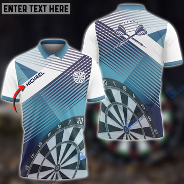 BlueJose Darts Blue Geometric Pattern Custom Polo Shirts