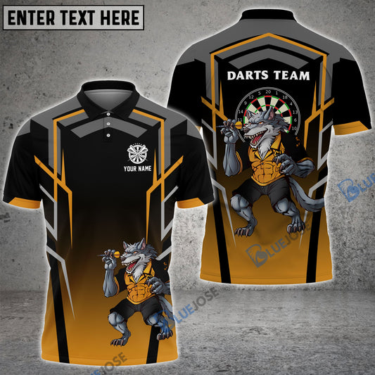 BlueJose Darts Wolf Orange Black Custom Polo Shirts