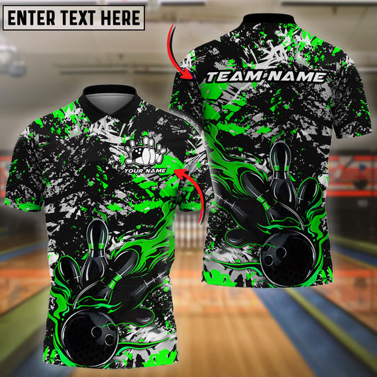 BlueJoses Bowling And Pins Black Paint Splatters Customized Name 3D Shirt ( 6 Colors)