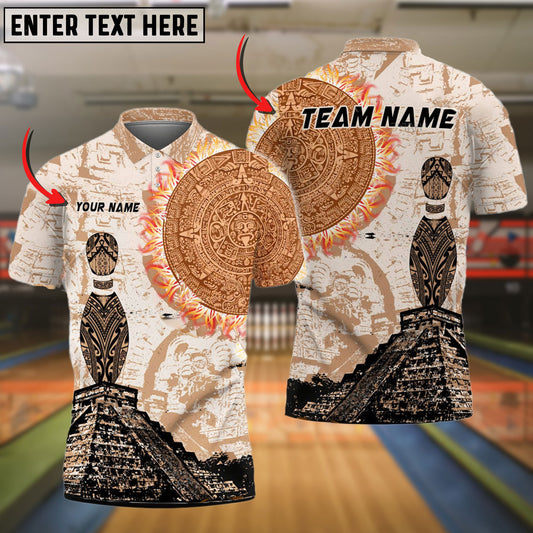 BlueJoses Bowling And Pins Aztec Sun Customized Name 3D Shirt ( 6 Colors)