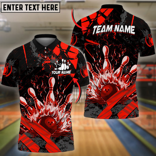 BlueJoses Bowling And Pins Grunge Flame Customized Name 3D Shirt ( 6 Colors)