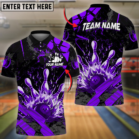 BlueJoses Bowling And Pins Grunge Flame Customized Name 3D Shirt ( 6 Colors)