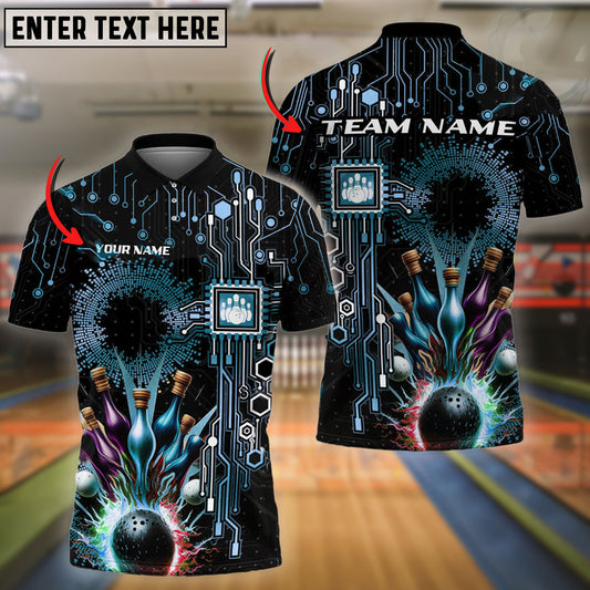 BlueJoses Bowling And Pins Electric Pattern Customized Name 3D Shirt ( 6 Colors)