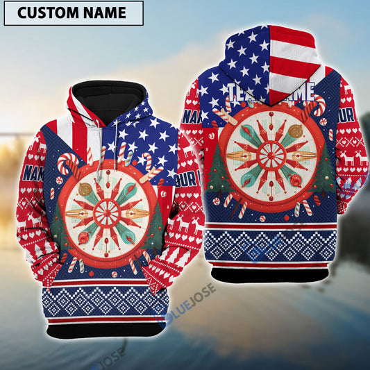 BlueJose Dart Christmas US Flag Candy Personnalized 3D Hoodie