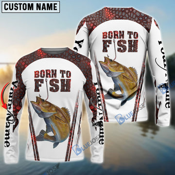 BlueJose "Born To Fish" Walleye Fishing Red Camo Custom Name Shirt